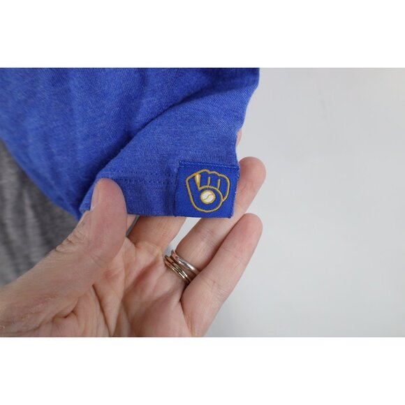 Nike Mens Large Faded Milwaukee Brewers Baseball 3/4 Sleeve Raglan T-Shirt Gray - Picture 4 of 16